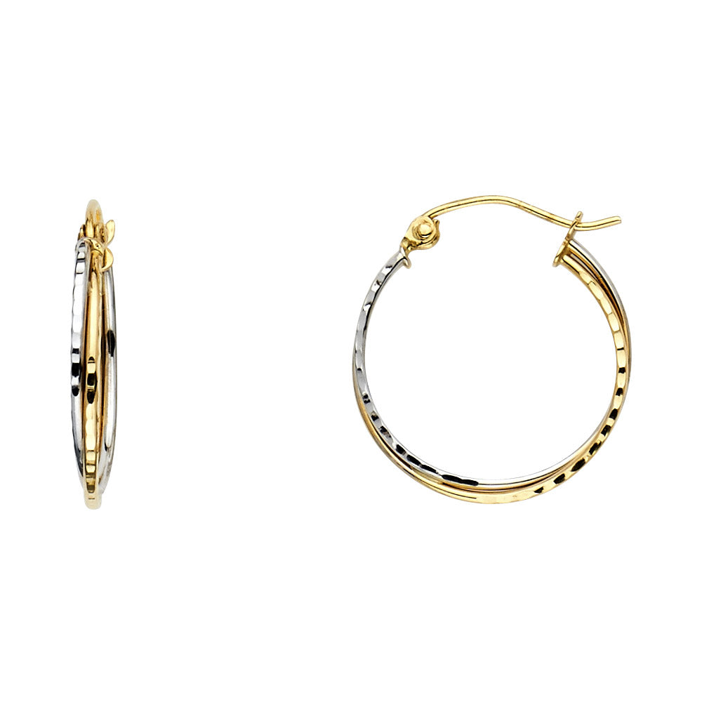 14k Two-Color Gold Simple Hoop Hinge Clasp Thin Classic Circle Round Earrings