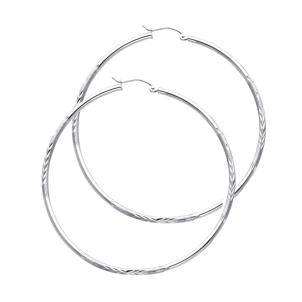 14k White Gold Simple Classic Hoop Hinge Clasp Circle Round Earrings