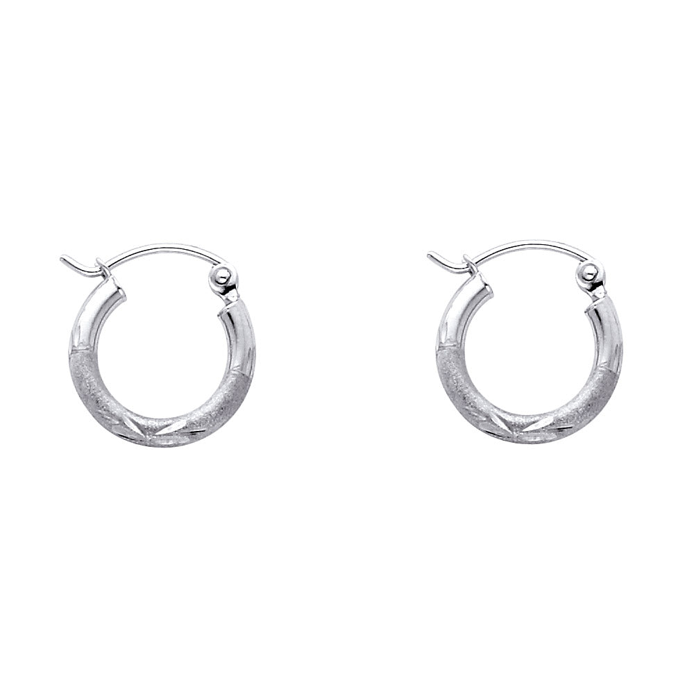 14k White Gold Classic Vintage Hoop Hinge Clasp Circle Round Earrings