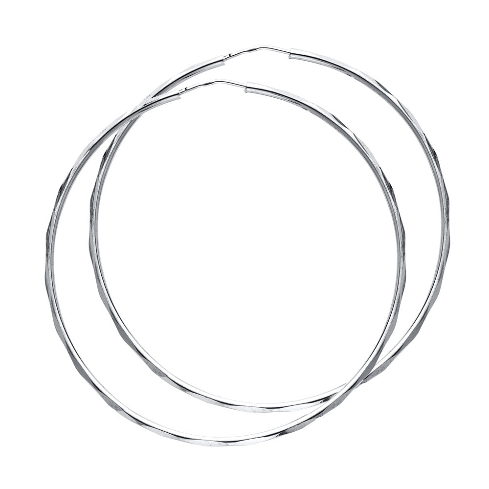 14k White Gold SImple Twisted Hoop Round Circle Classic Plain Earrings