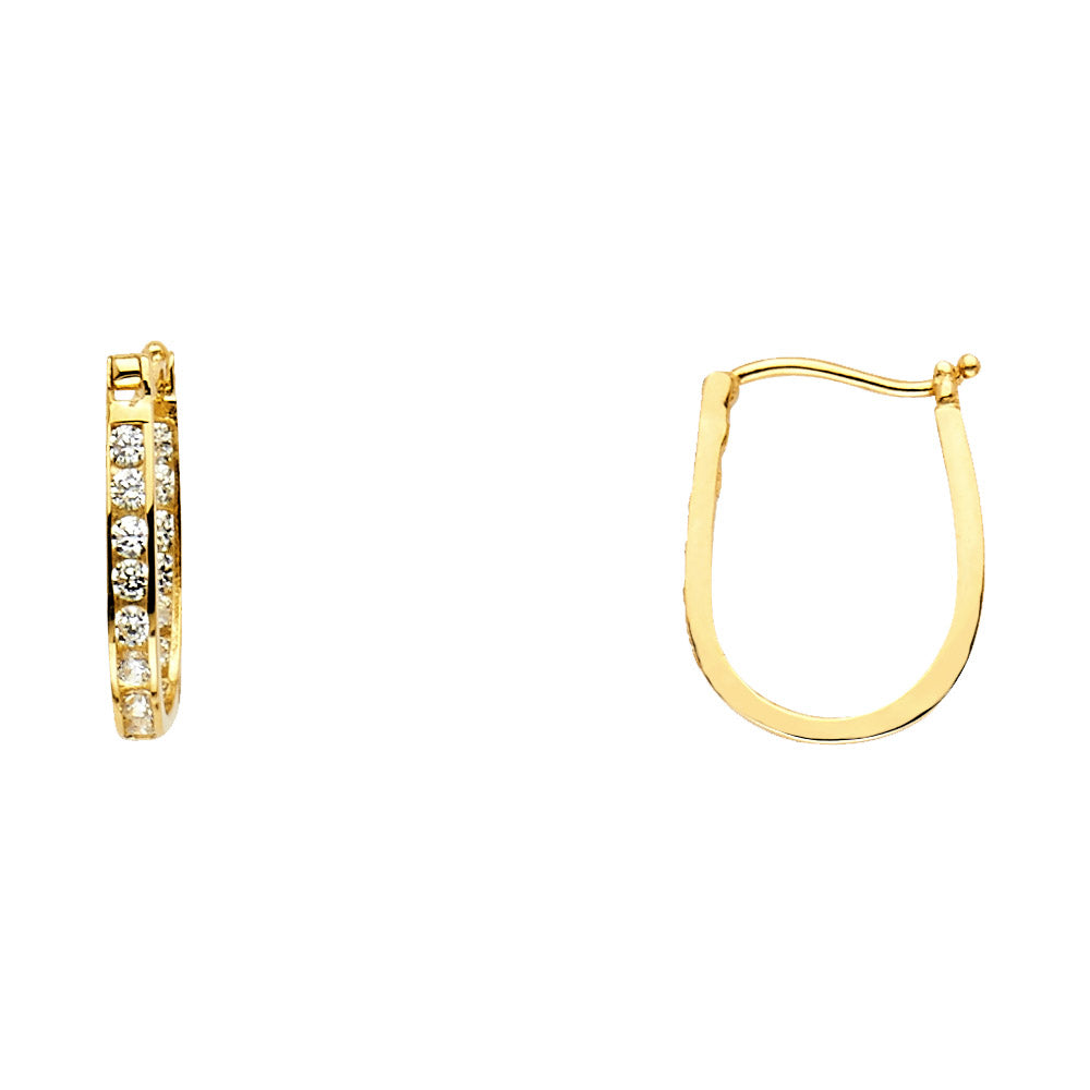14k Yellow Gold Classic U-Shape Hoop Horseshoe Elegant Earrings