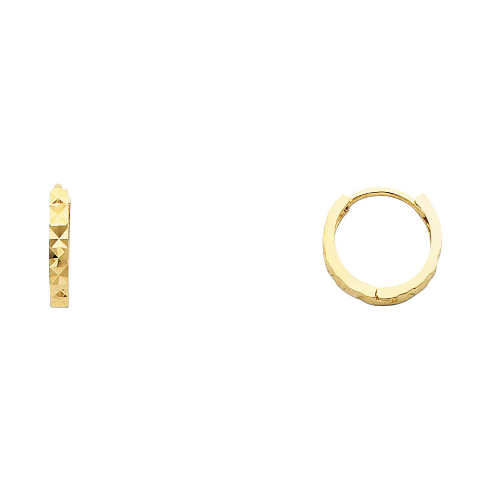 14k Yellow Gold High Polish Huggie Hoop Diamond-Cut Earrings