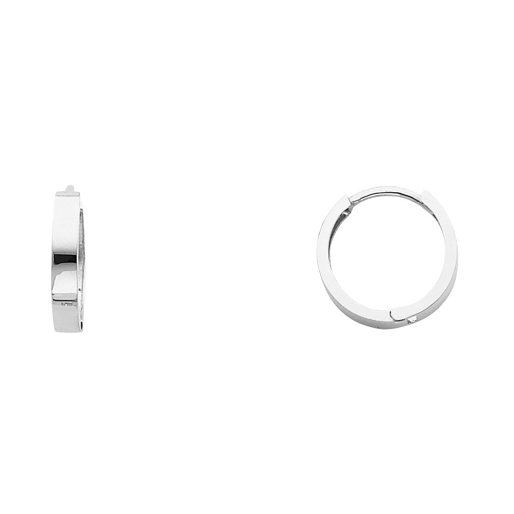 14k White Gold High Polish Flat Huggie Hoop Shiny Simple Earrings