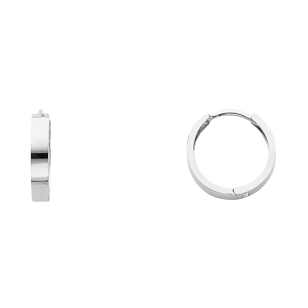14k White Gold Flat Hinge Hoop Huggie Classic Modern Earrings