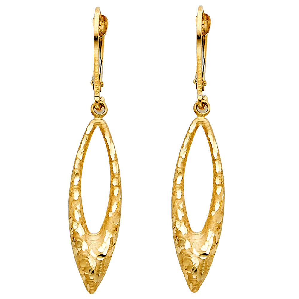 14k Yellow Gold Elegant Marquise Hoop Open Dangling Hanging Drop Earrings