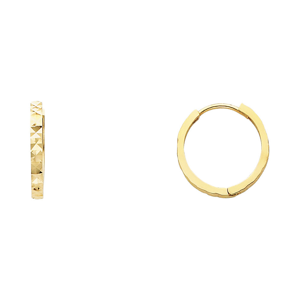 14k Yellow Gold Simple Geometric Hoop Huggie Hinge Clasp Elegant Earrings