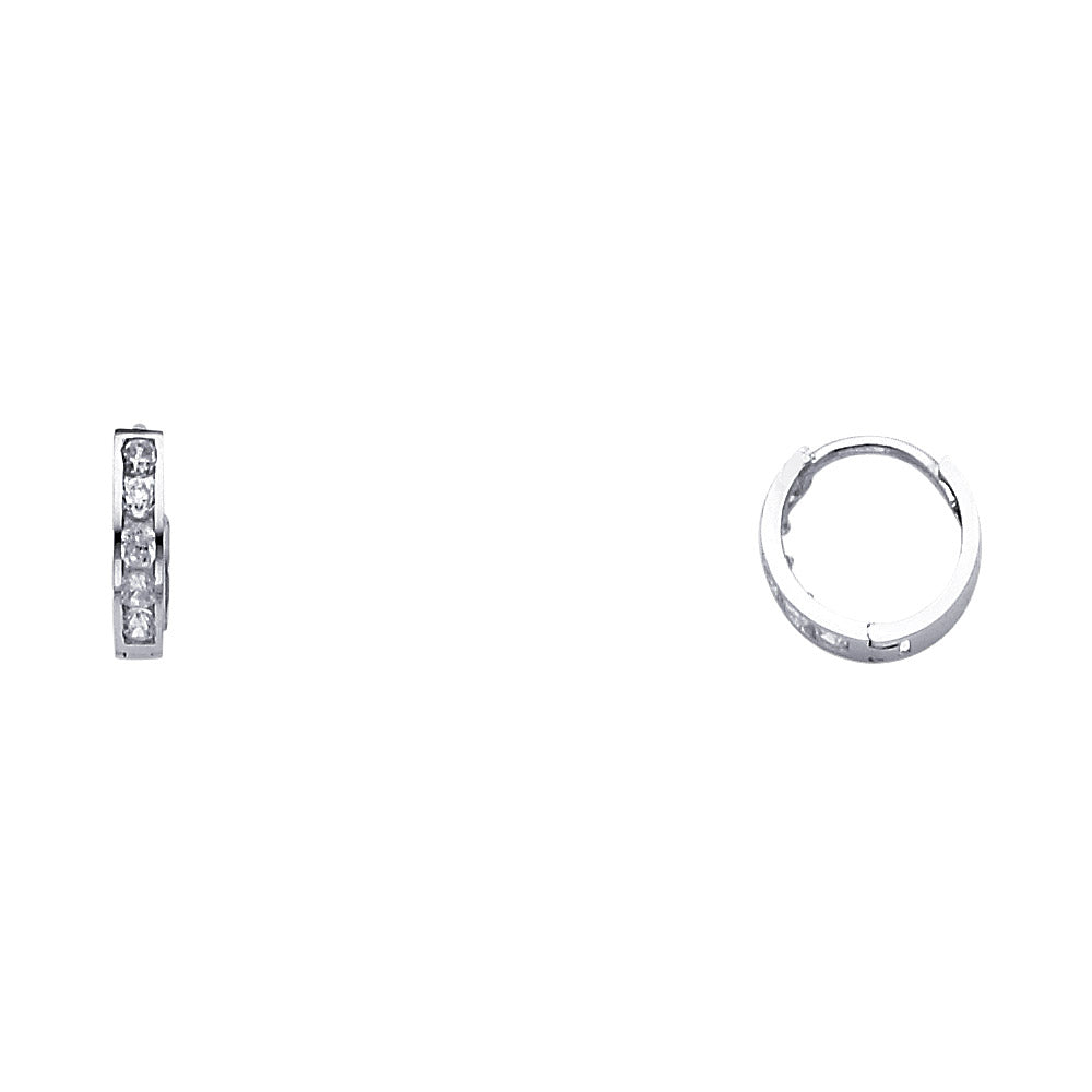 14k White Gold Simple Studded Hoop Huggie Earrings