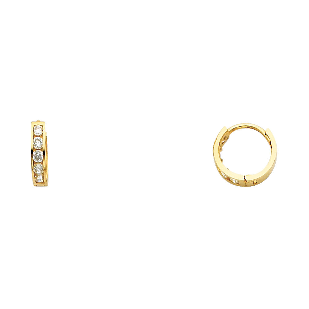 14k Yellow Gold Simple Studded Huggie Hoop Elegant Classic Formal Earrings
