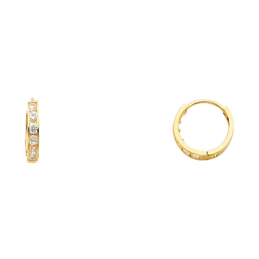 14k Yellow Gold Simple Studded Hoop Huggie Earrings
