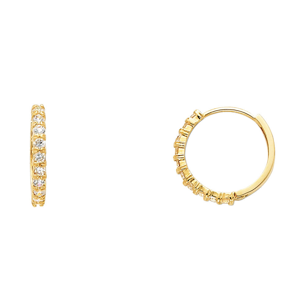14k Yellow Gold Simple Studded Hoop Huggie Elegant Shiny Earrings