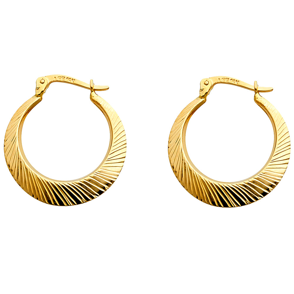 14k Yellow Gold Linear Hoop Hinge Clasp Flat Modern Circle Round Earrings