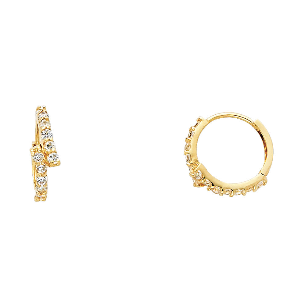 14k Yellow Gold Simple Studded Hoop Huggie High Polish Sparkly Earrings