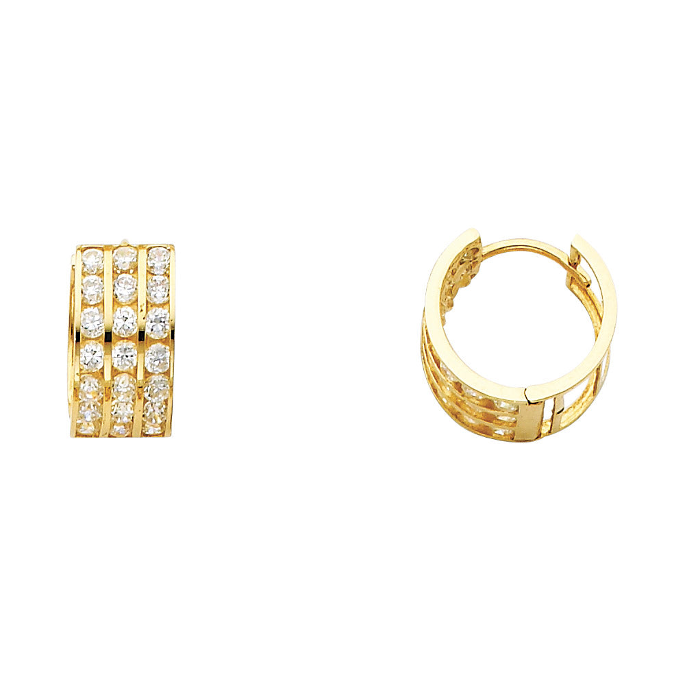 14k Yellow Gold Elegant Triple Hoop Huggie Earrings