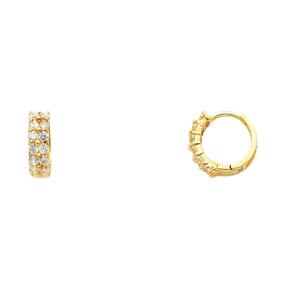 14k Yellow Gold Elegant Studded Huggie Hoop Burst Classic Fashion Earrings