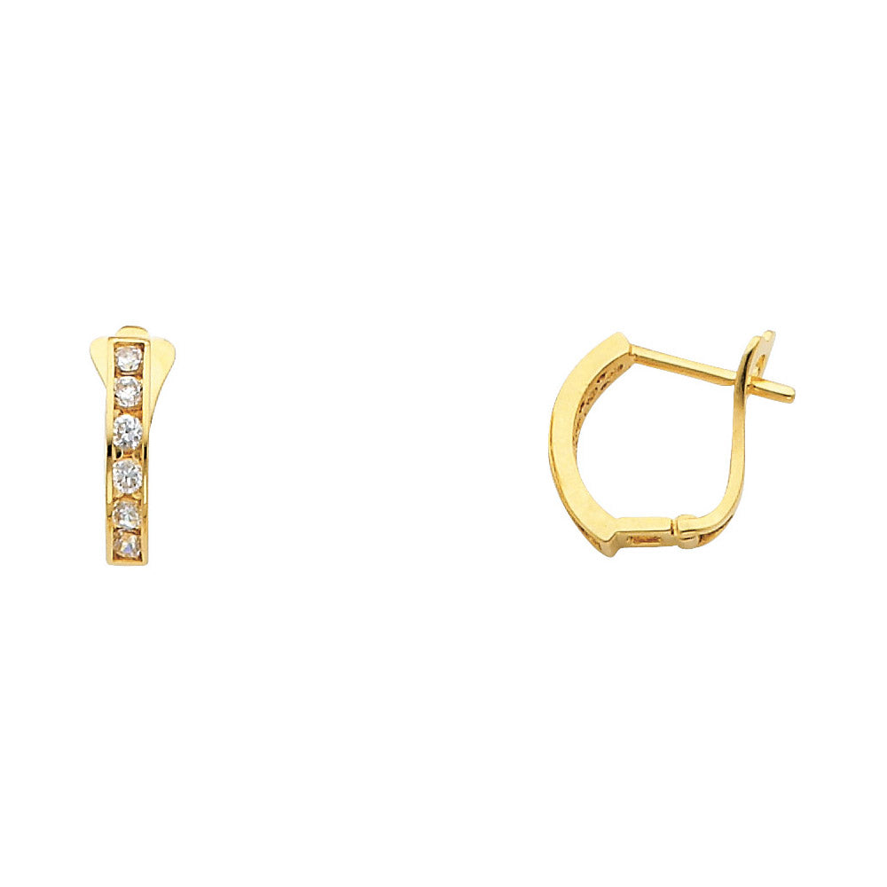 14k Yellow Gold Studded Thin Hoop Huggie Hinge Earrings