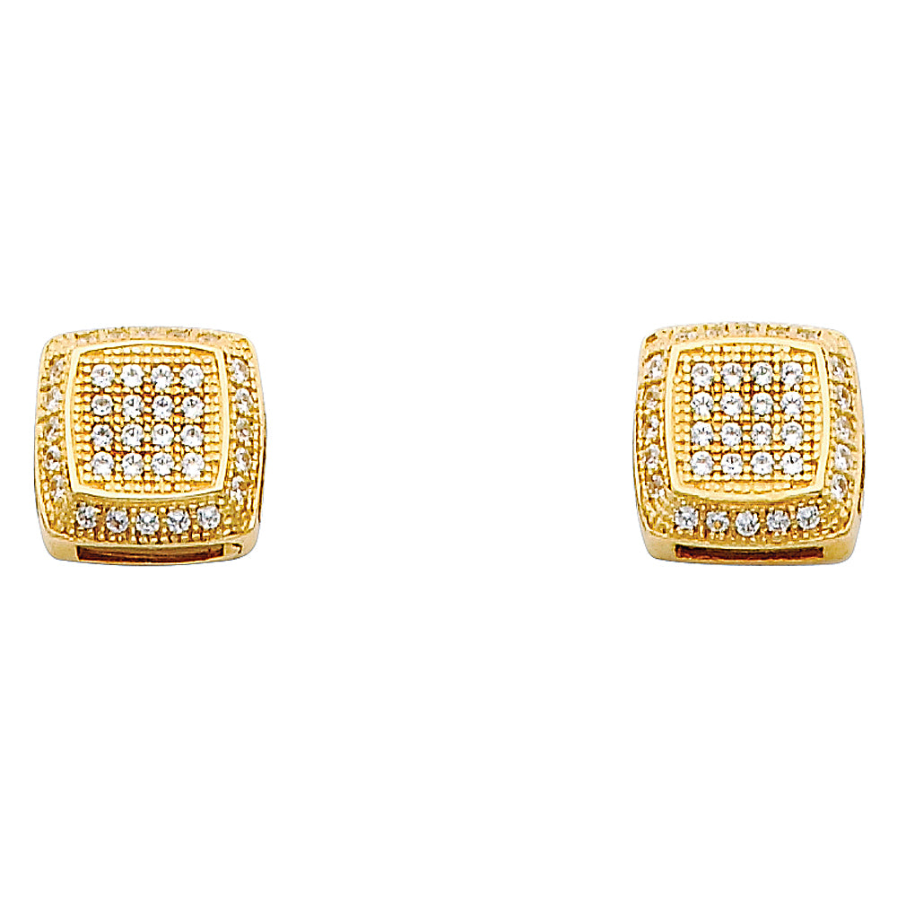 14k Yellow Gold Studded Rounded Square Stud Elegant Vintage Cluster Earrings