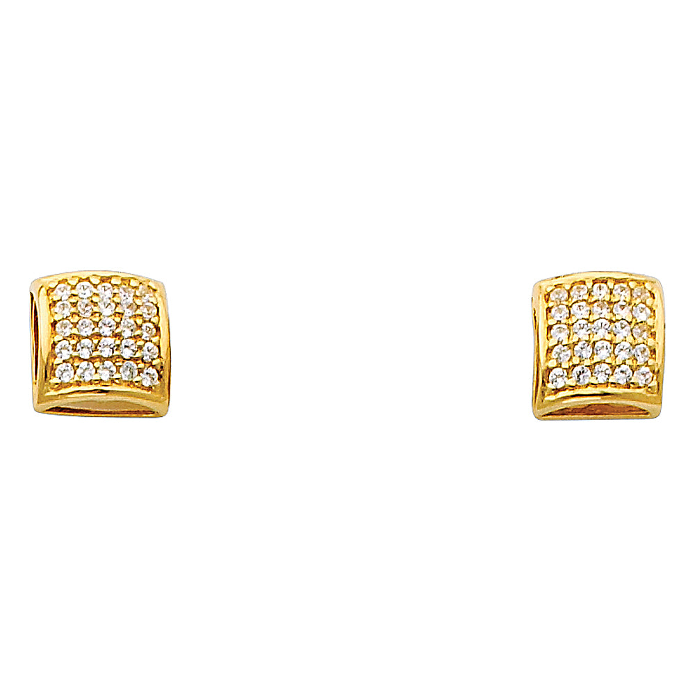 14k Yellow Gold Micro Pave Square Stud Studded Cluster Elegant Earrings