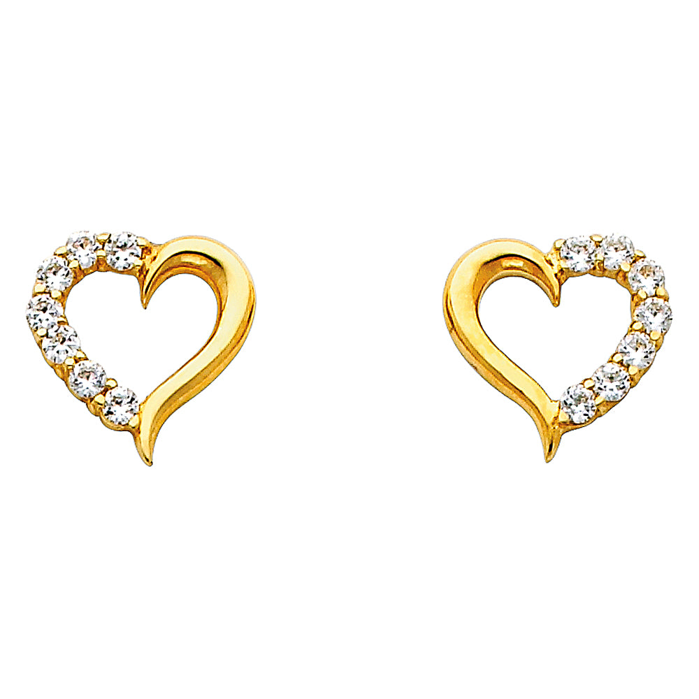 14k Yellow Gold Studded Promsie Heart Stud High Polish Shiny Love Earrings