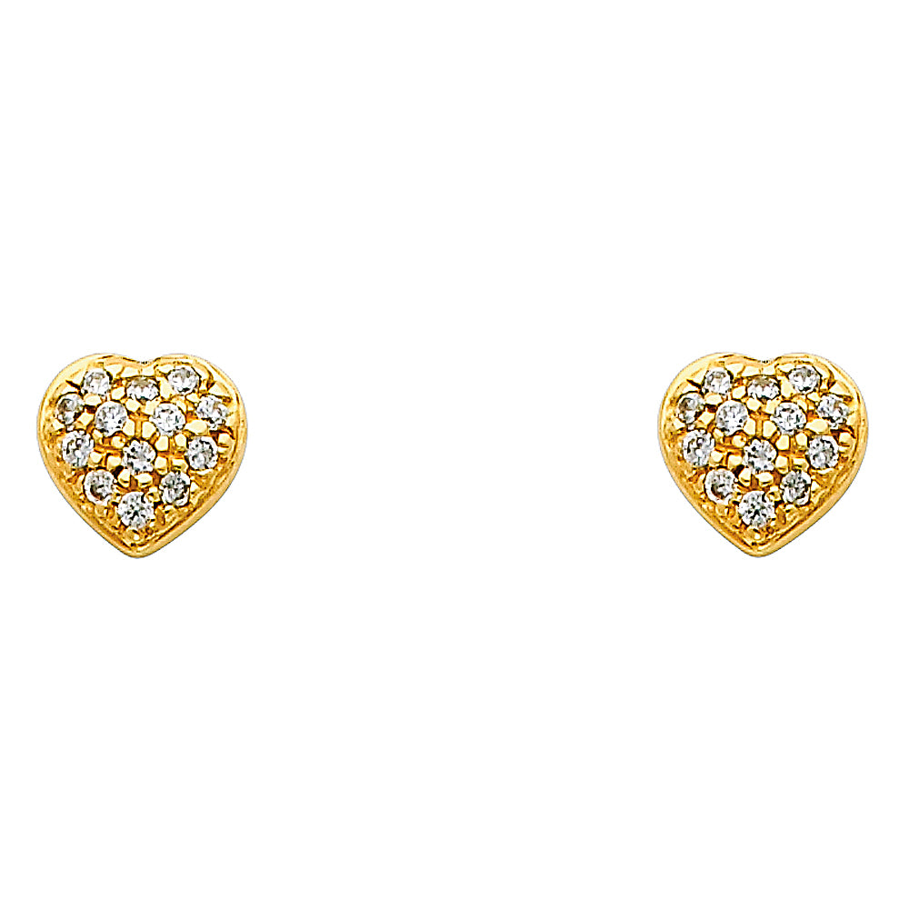14k Yellow Gold Micro Pave Heart Stud Promise Love Romantic Gift Earrings