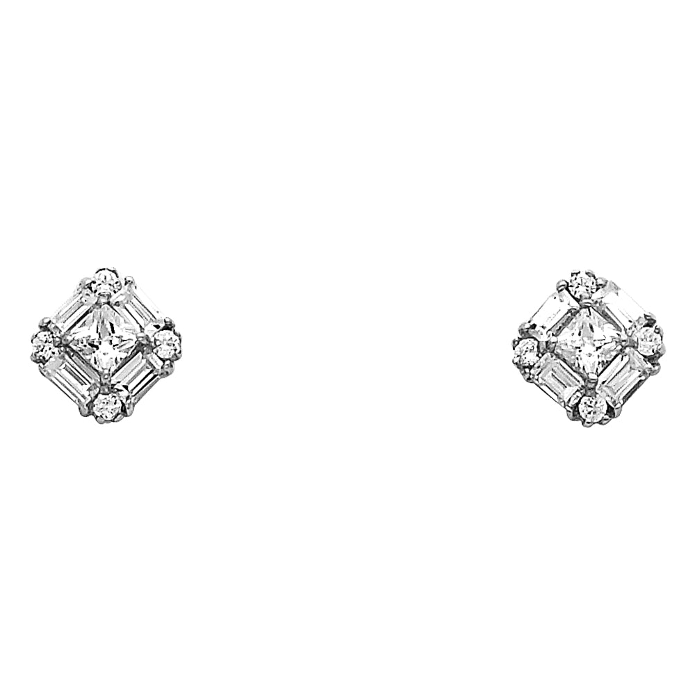 14k White Gold Studded Square Stud Art Deco Vintage Geometric Earrings