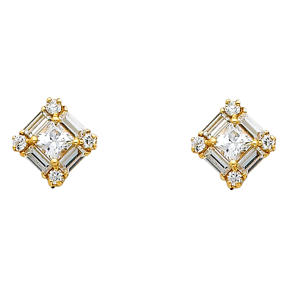 14k Yellow Gold Classic Square Stud Vintage Elegant Studded Earrings