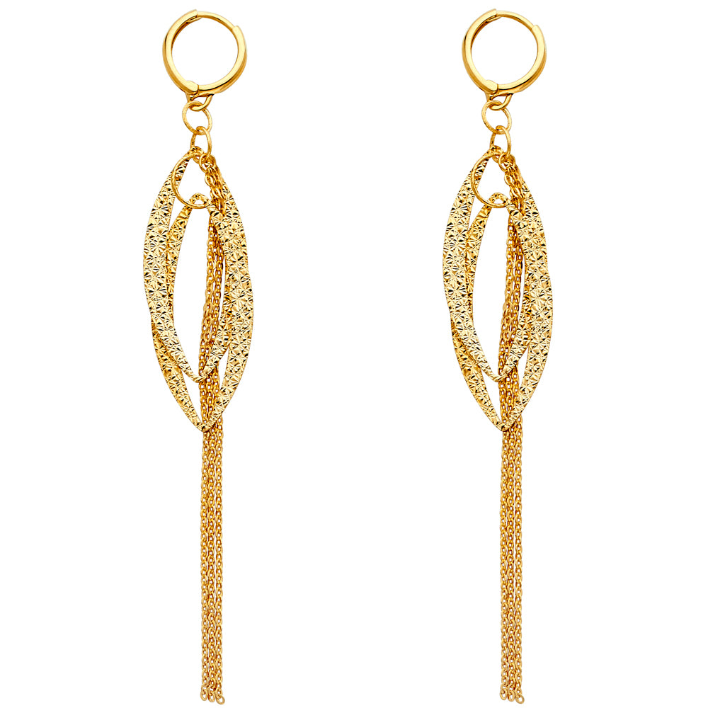 14k Yellow Gold Ornate Chandelier Dangle Marquise Hoop Tassels Elegant Earrings