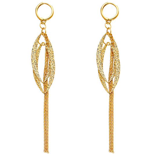 14k Yellow Gold Ornate Chandelier Dangle Marquise Hoop Tassels Elegant Earrings