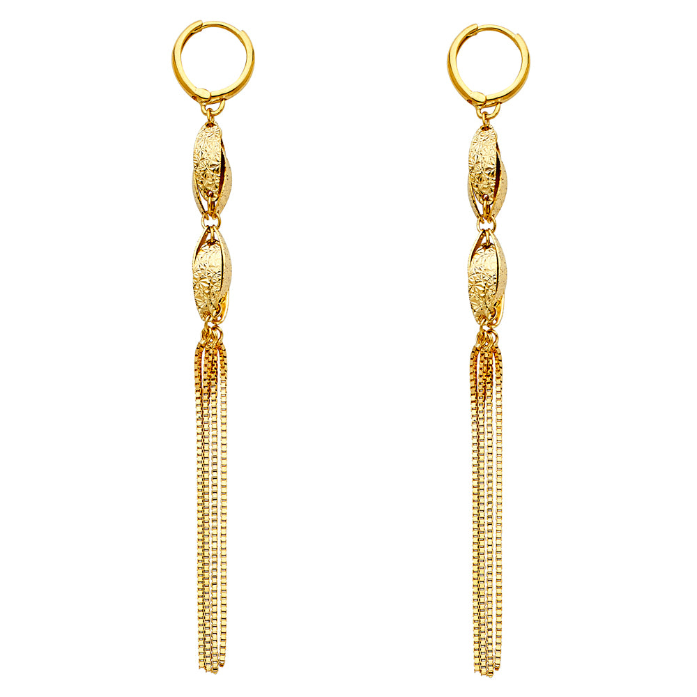 14k Yellow Gold Elegant Tassel Dangle Hanging Club Fashion Hoop Earrings