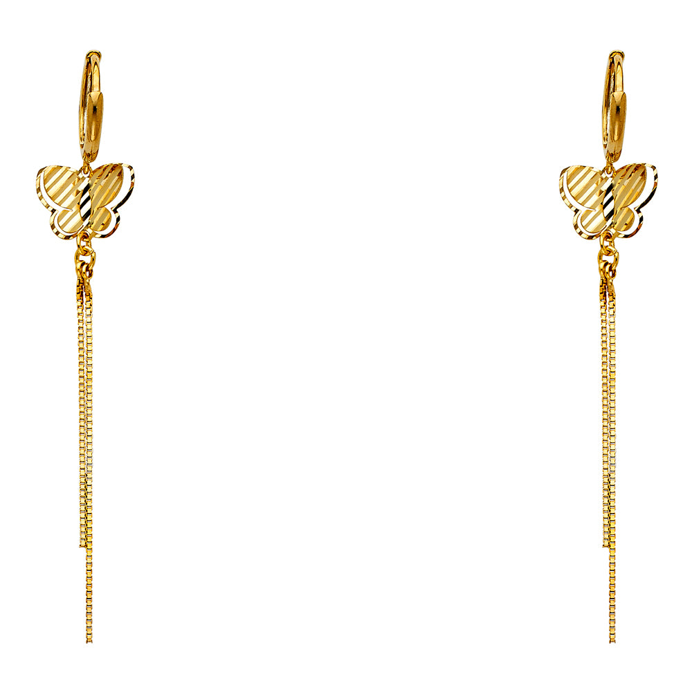 14k Yellow Gold Elegant Butterfly Chandelier Tassel Dangling Hanging Earrings