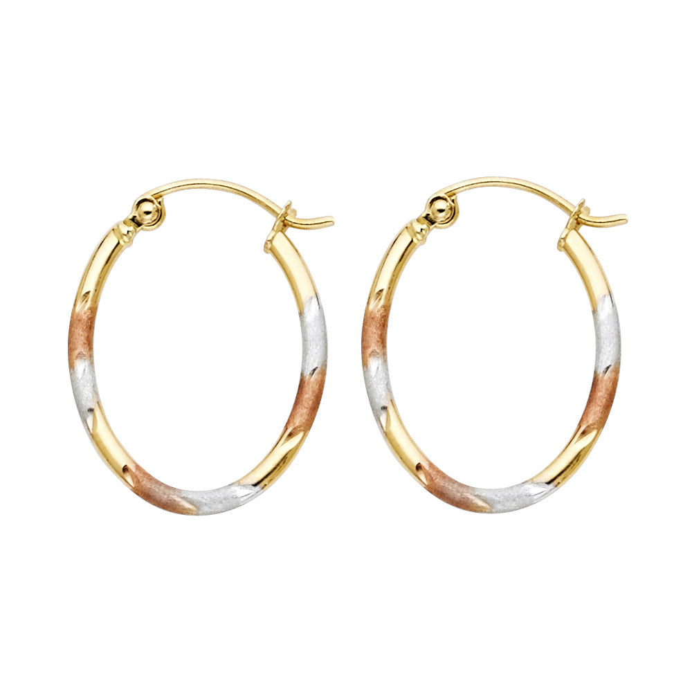 14k Two-Color Gold Simple Hoop Hinge Clasp Fashion Modern Earrings