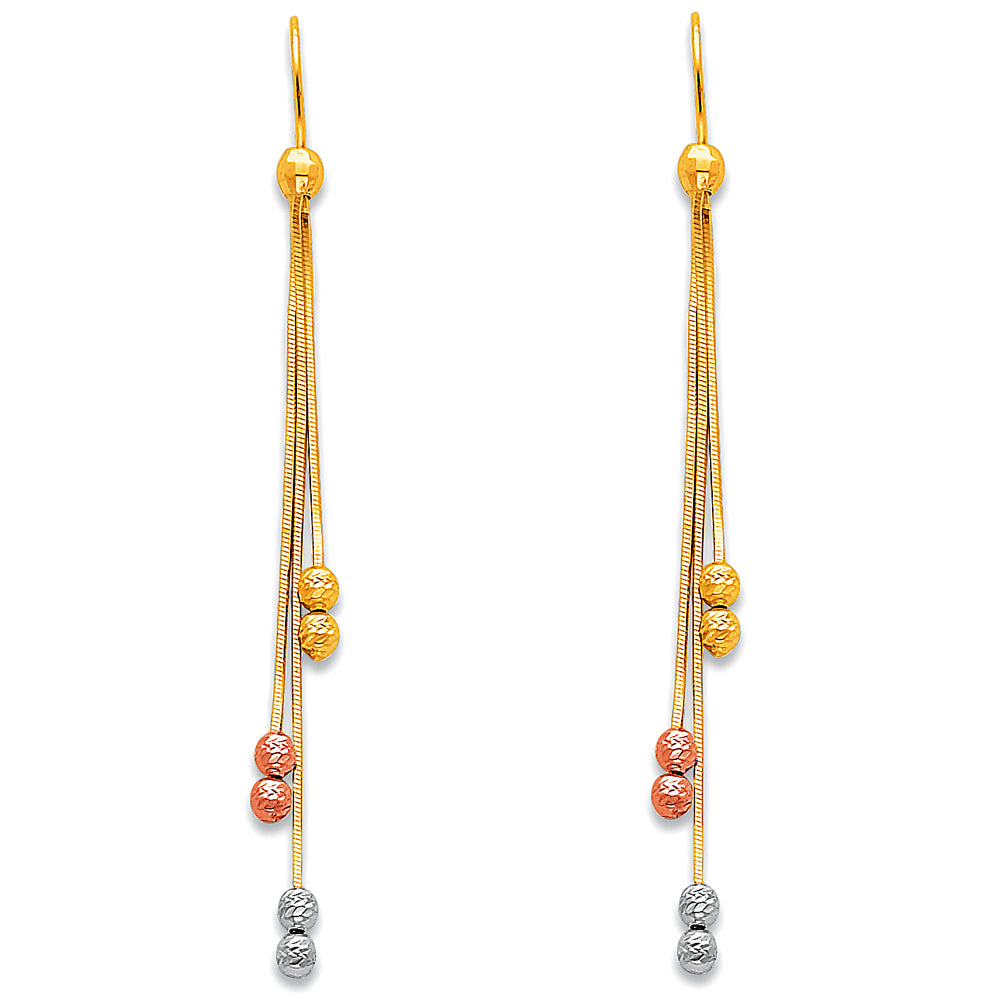 14k Tri-Color Gold Dangling Circle Hanging Chandelier Tassels Fashion Earrings