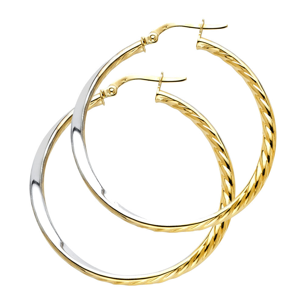 14k Yellow Gold Classic Rope Twist Hoop Modern Knot Earrings