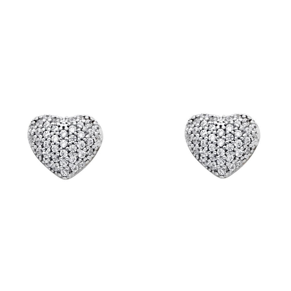 14k Yellow Gold Elegant Studded Promise Heart Stud Micro Pave Cluster Earrings