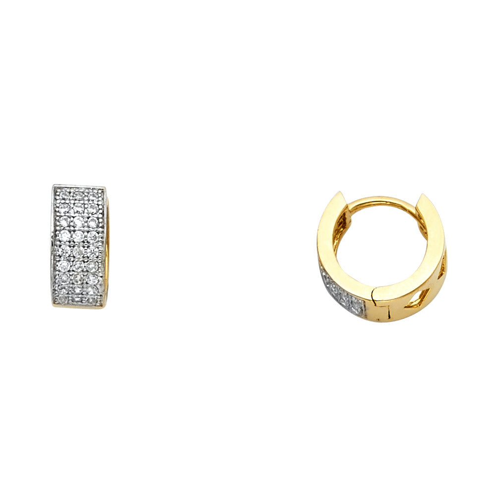 14k Yellow Gold Micro Pave Huggie Hoop Cluster Studded Earrings