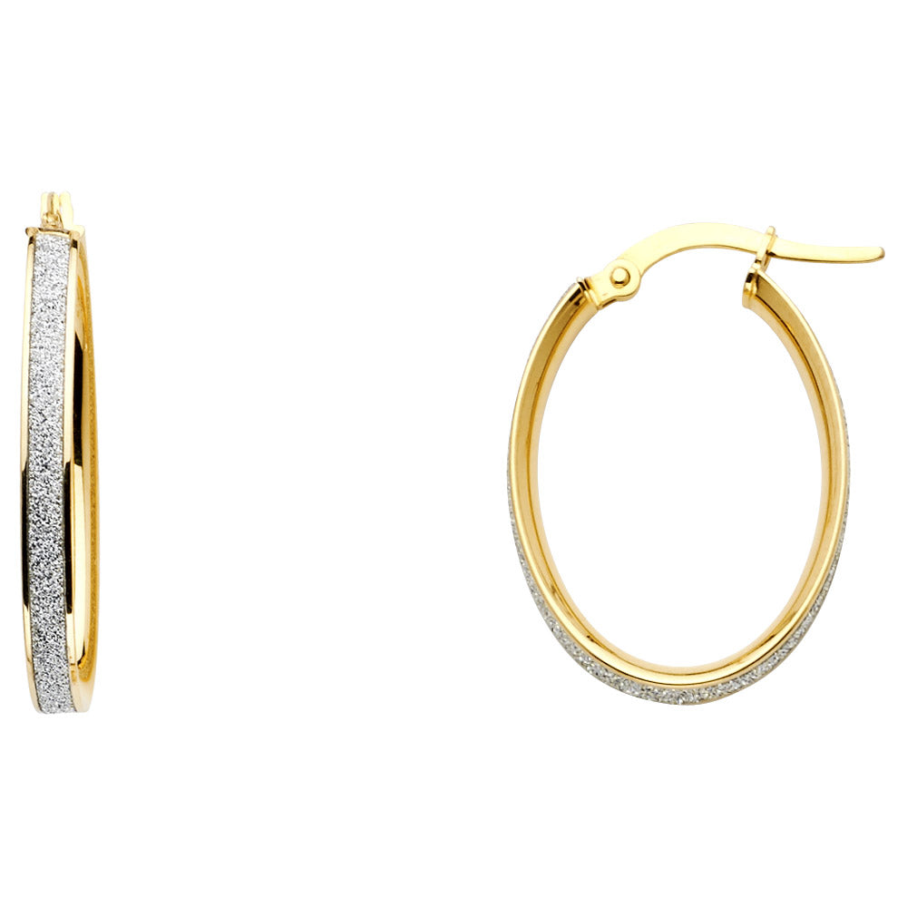 14k Two-Color Gold Sparkly Hoop Hinge Clasp Elegant Round Earrings
