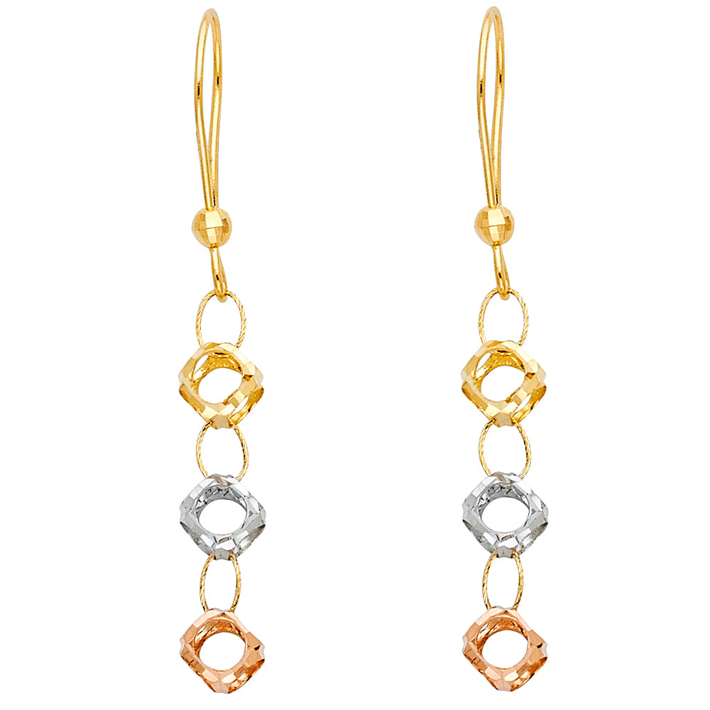 14k Tri-Color Gold Circle Dangle Hanging Open Fashion Cute Hoop Earrings