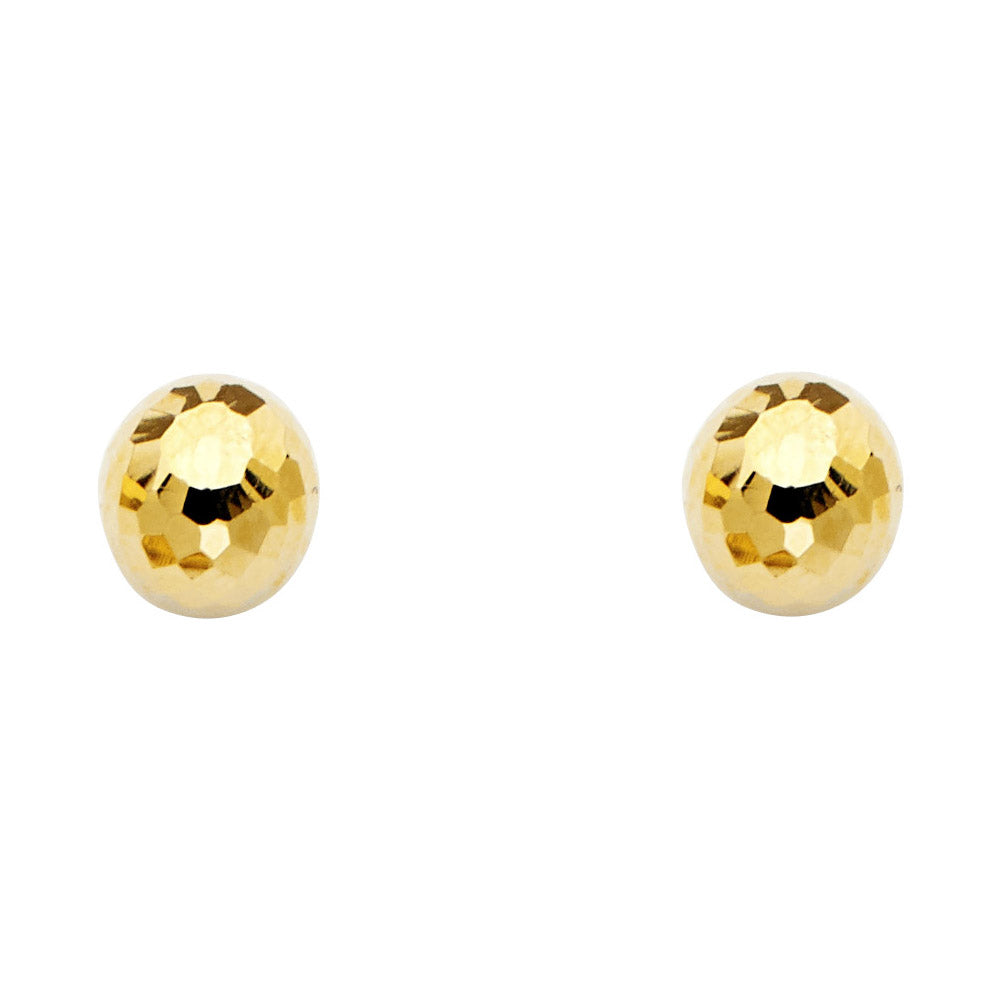14k Yellow Gold Faceted Disco Ball Stud Sphere Classic Plain 8mm Earrings
