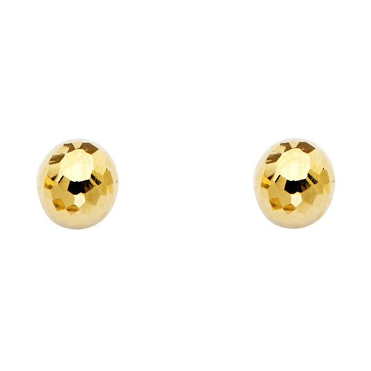 14k Yellow Gold Faceted Disco Ball Stud Sphere Classic Plain 8mm Earrings