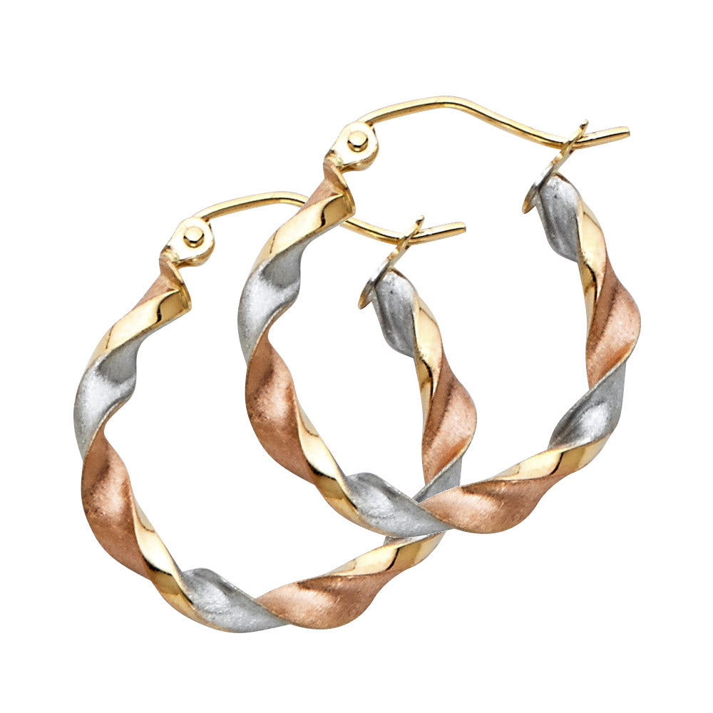 14k Tri-Color Gold Chunky Spiral Hoop Swirl Curl Knot Earrings