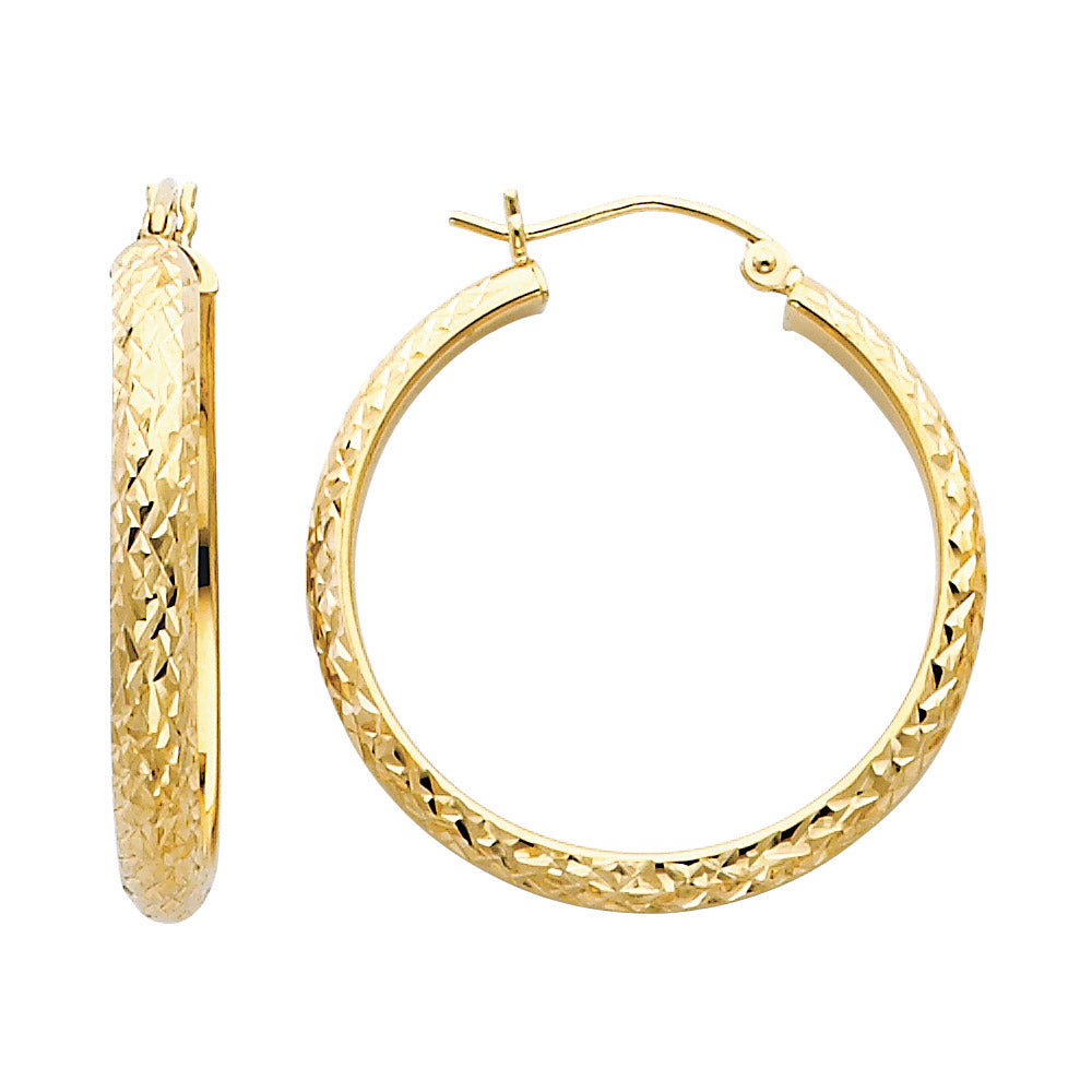 14k Yellow Gold Grooved Hoop Fashion Modern Hinge Clasp Earrings