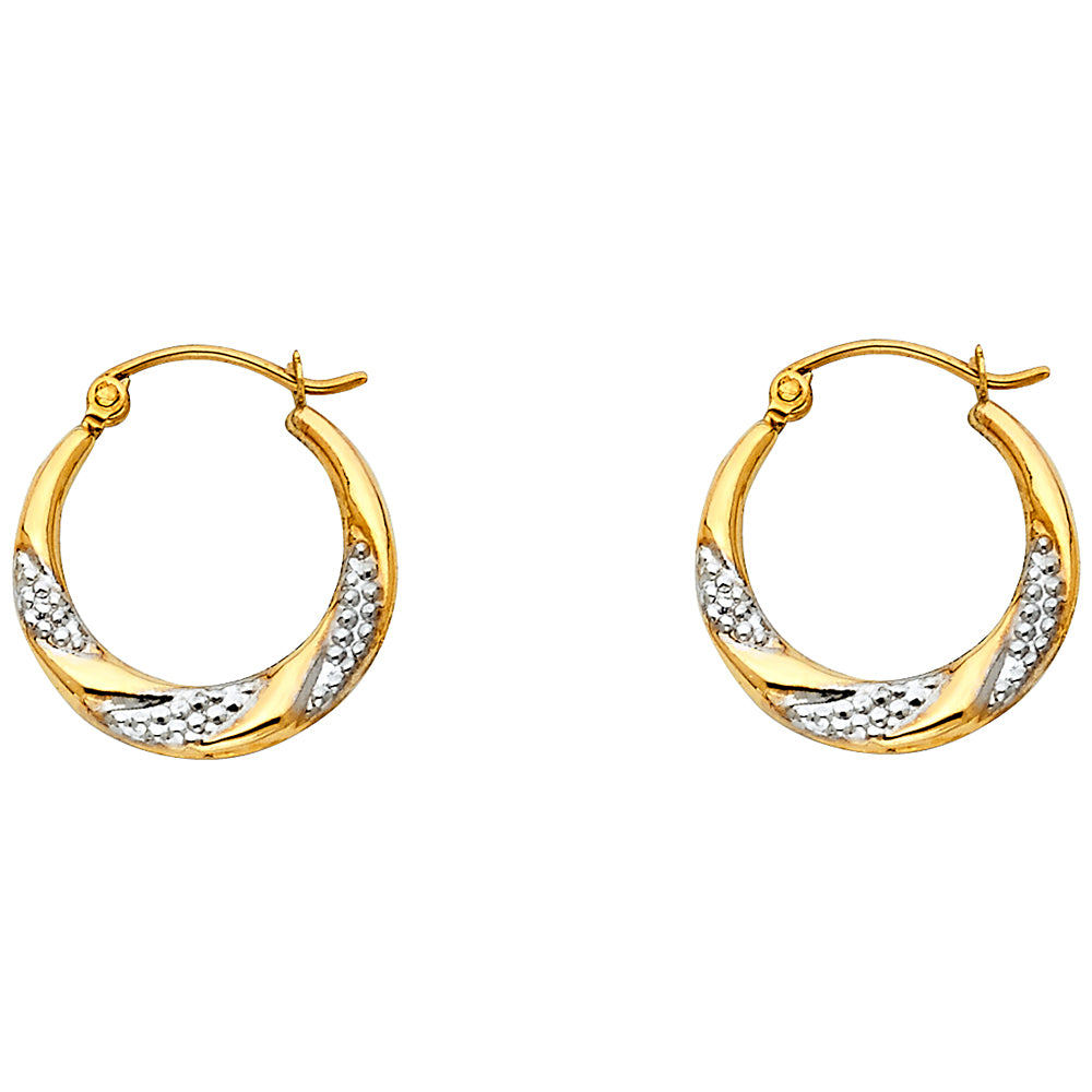 14k Two-Color Gold Studded Hoop Hinge Clasp Open Circle Earrings