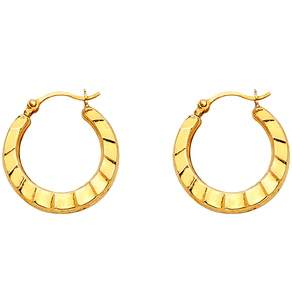 14k Yellow Gold Elegant Vintage Hoop Circle Round Scalloped Art Deco Earrings