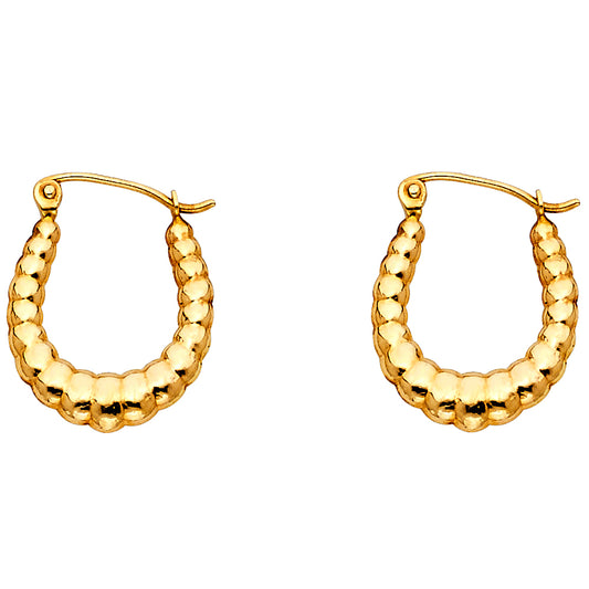 14k Yellow Gold Bubble Bead Hoop Hinge Clasp Oval Modern Earrings
