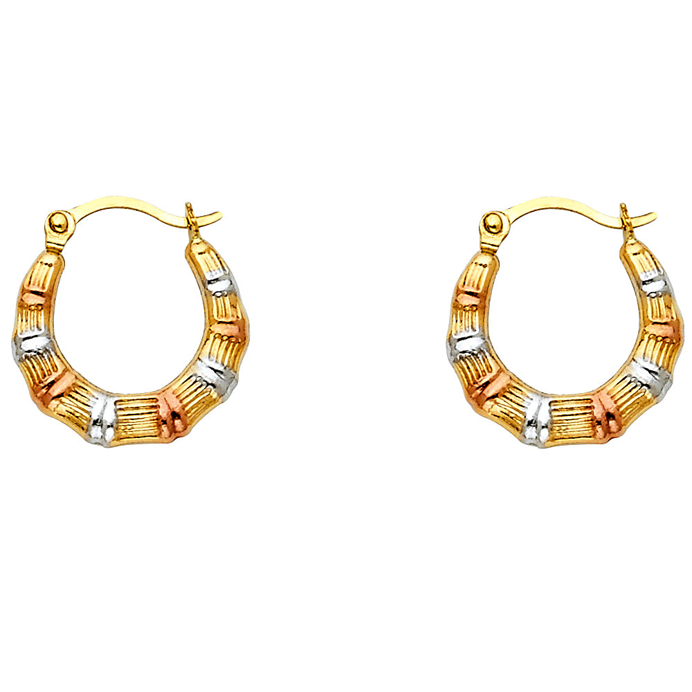 14k Tri-Color Gold Hoop Bundled Hinge Clasp Band Modern Earrings