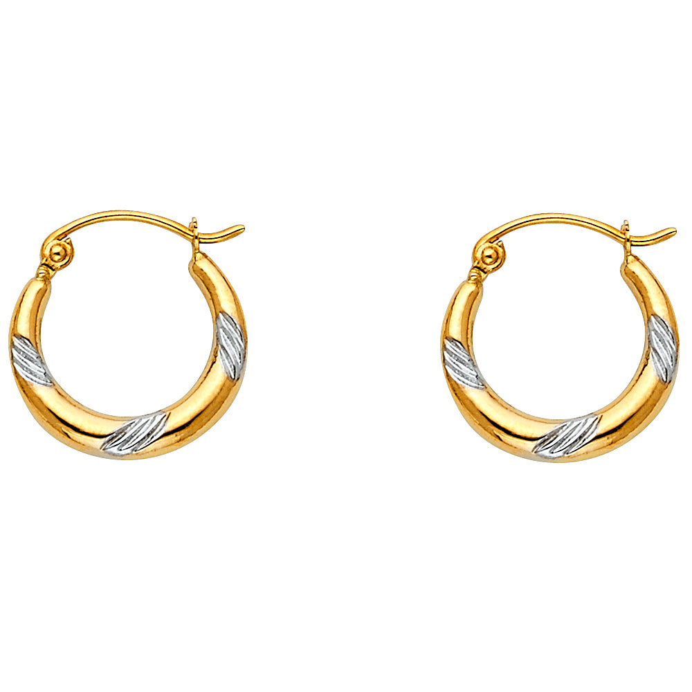 14k Two-Color Gold Hoop Hinge Clasp Spiral High Polish Earrings