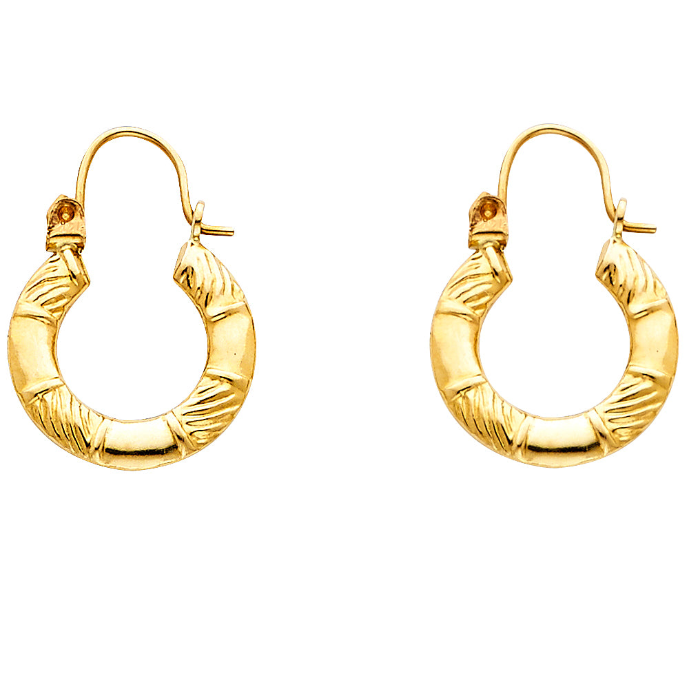 14k Yellow Gold Classic Vintage Hoop Wide Twist Band Hinge Clasp Round Earrings