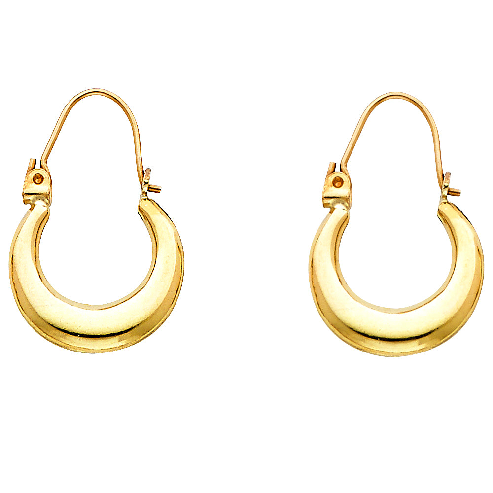 14k Yellow Gold High Polish Hinge Clasp Hoop Shiny Circle Thick Round Earrings