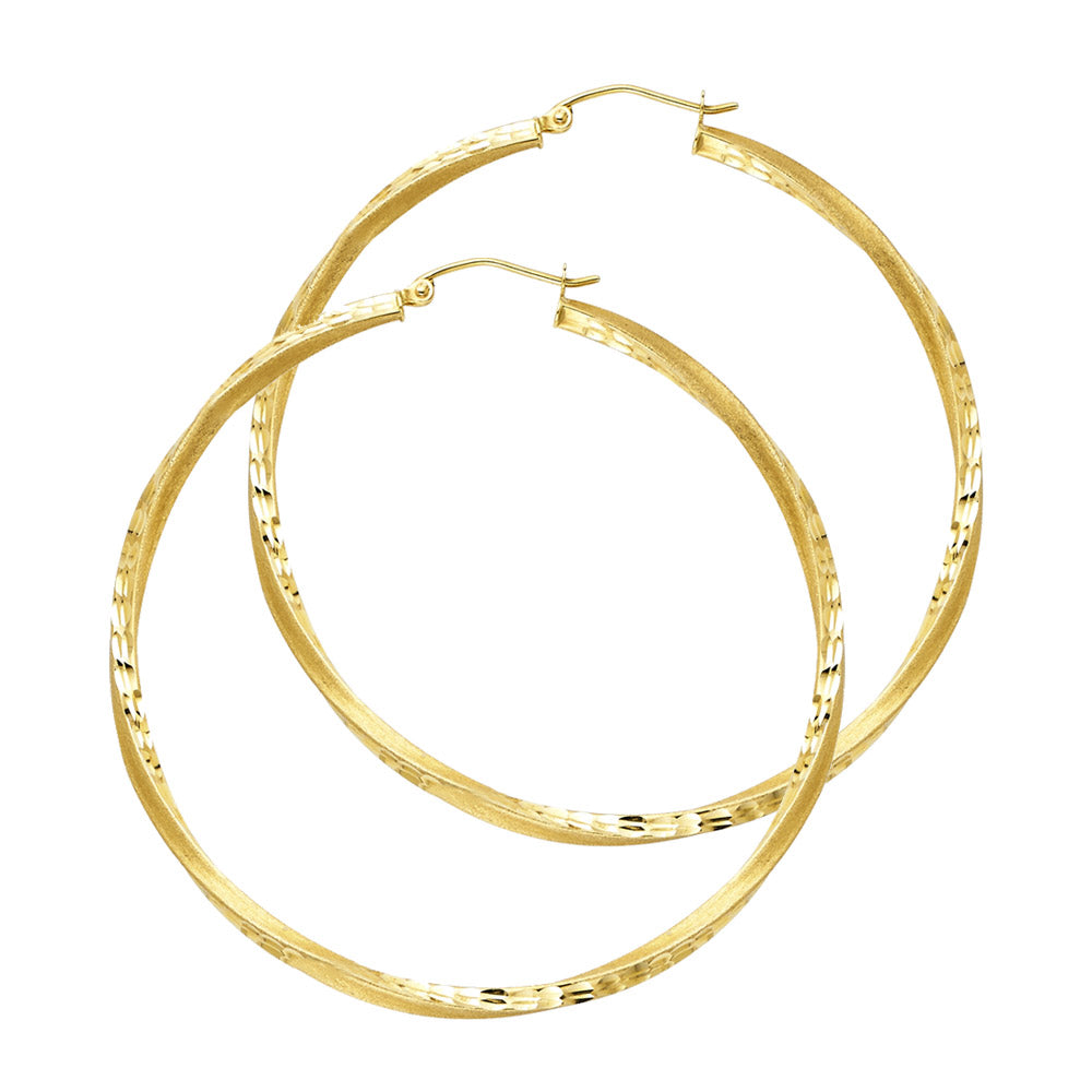 14k Yellow Gold Simple Twist Hoop Circle Round Classic Earrings