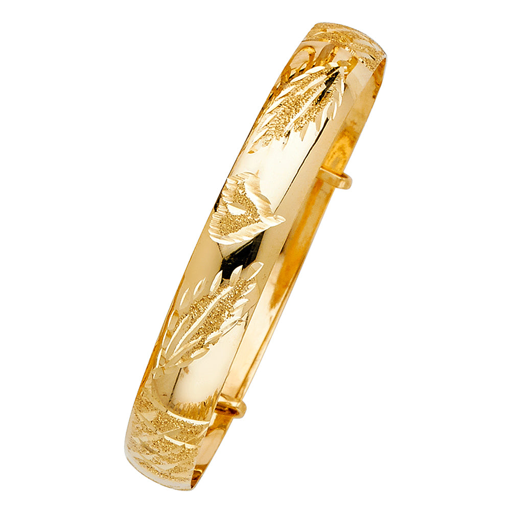 14k Yellow Gold 8" Adjustable Fancy Bangle Bracelet 8mm Wide High Polished