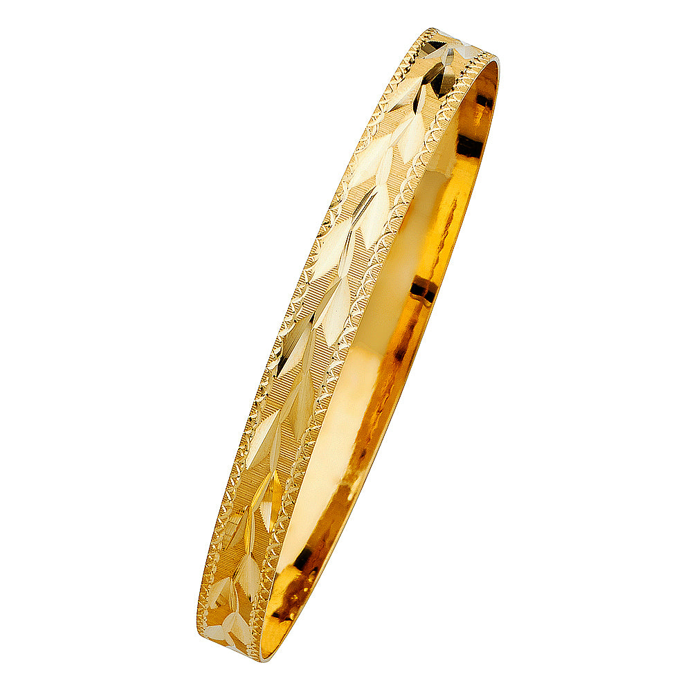 14k Yellow Gold 8" Fancy Bangle Bracelet 8mm Wide High Polished